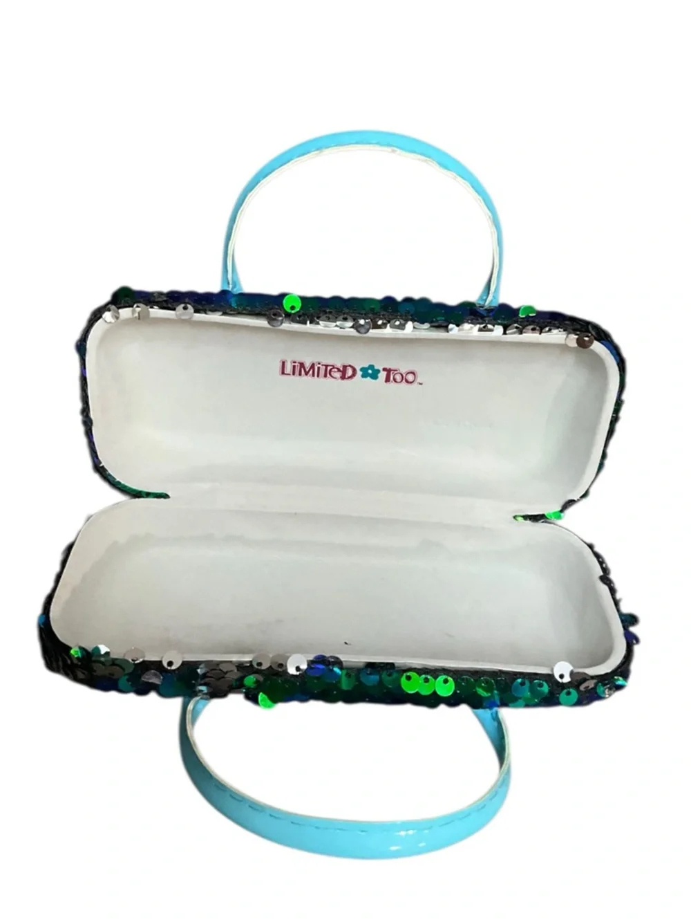 Limited Too Teal Mermaid Scale Sunglasses with Green Sequin Case EUC